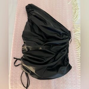 Black Faux Leather One Shoulder Zara Top